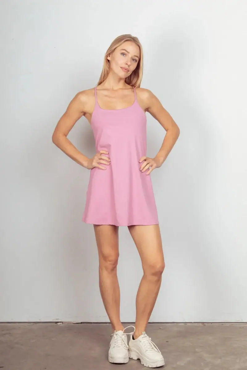 Very J Sleeveless Active Tennis Dress with Unitard Liner - Love Salve